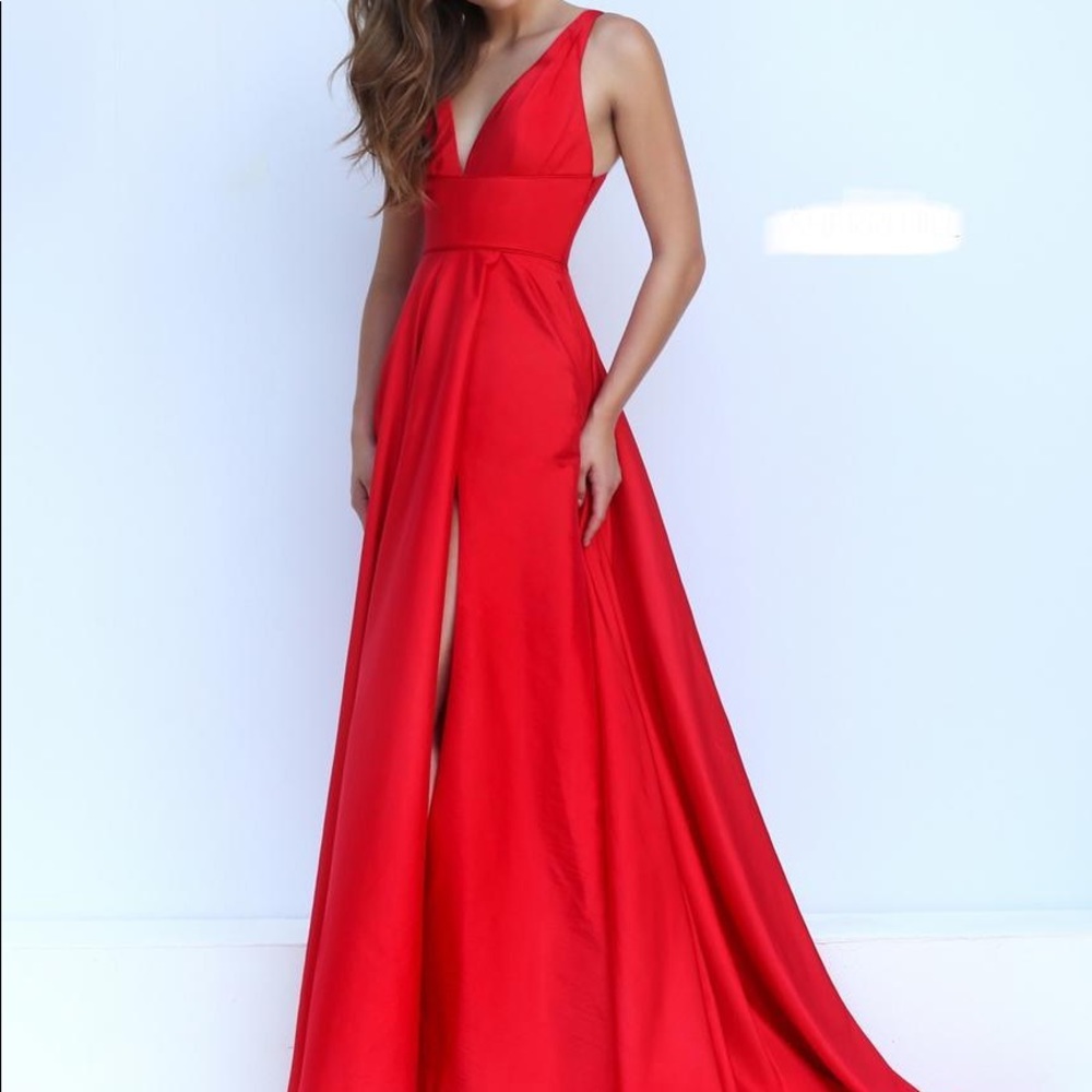 Satin red prom dress